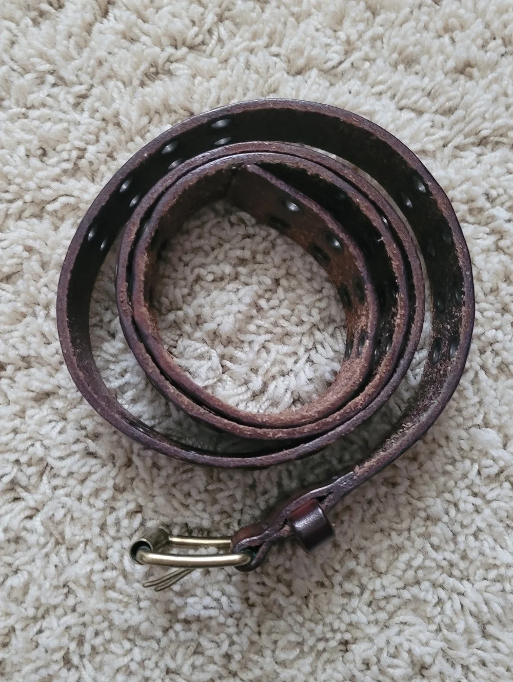 Girls XL Brown Leather Double Grommet Belt Y2K 90s